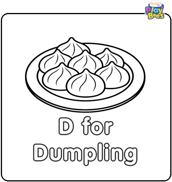 D for Dumpling Coloring Page