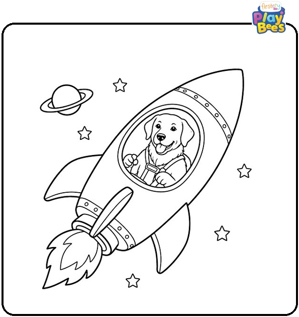 Dog Driving a Rocket in Space Coloring Page Dog Driving a Rocket in Space Coloring Page