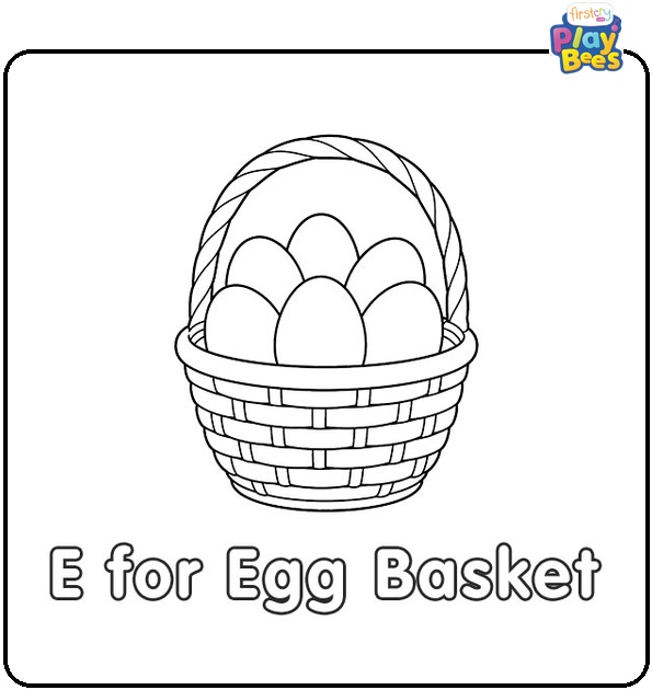 E for Egg Basket Coloring Page