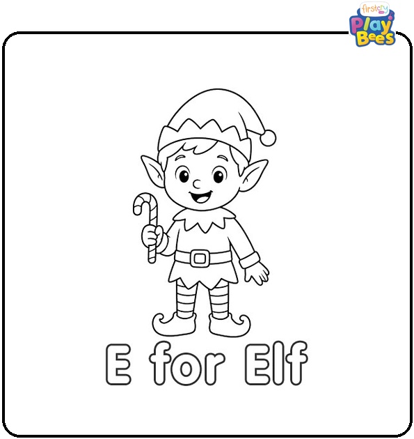 E for Elf Coloring Page