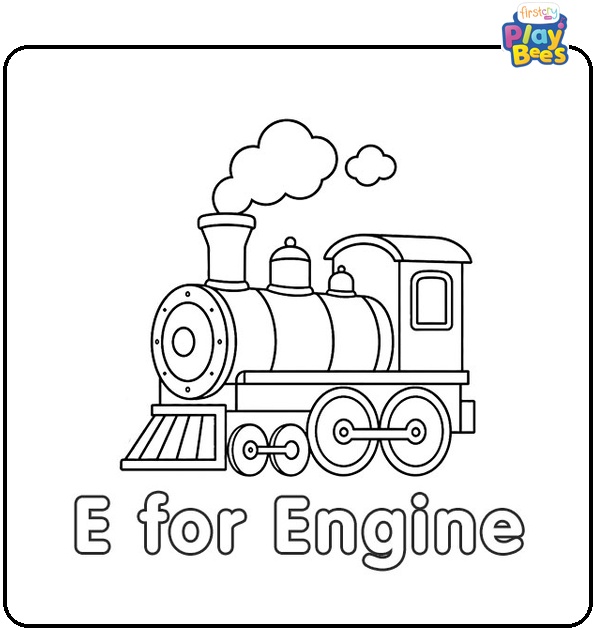 E for Engine Coloring Page