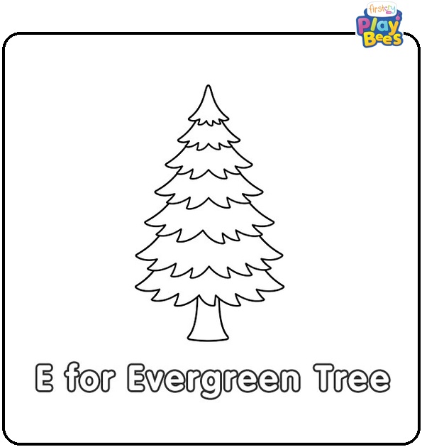 E for Evergreen Tree Coloring Page