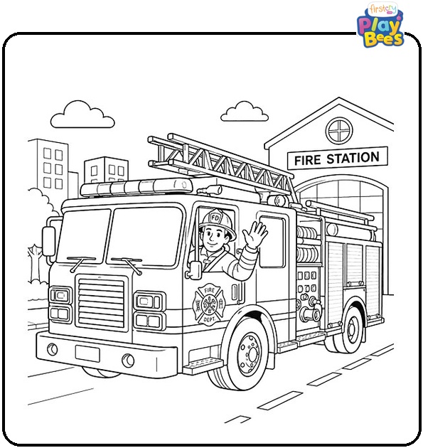 Firefighter Driving a Fire Truck Coloring Page Firefighter Driving a Fire Truck Coloring Page