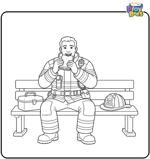 Firefighter Eating a Sandwich Coloring Page Firefighter Eating a Sandwich Coloring Page