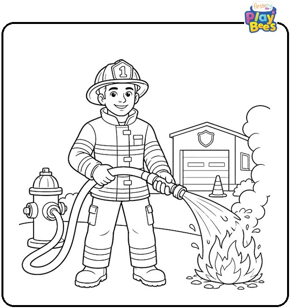 Firefighter Putting Out a Fire Coloring Page Firefighter Putting Out a Fire Coloring Page