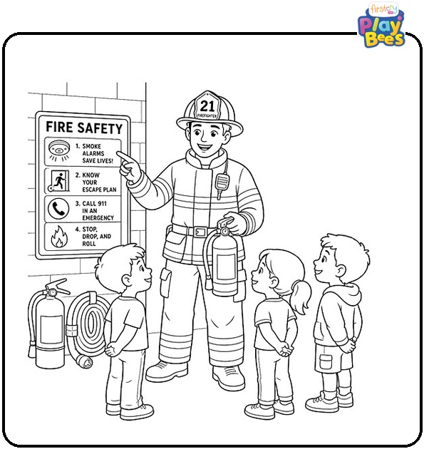Firefighter Teaching Kids Coloring Page Firefighter Teaching Kids Coloring Page