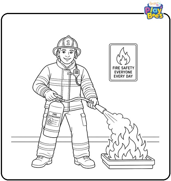 Firefighter with a Fire Extinguisher Coloring Page Firefighter with a Fire Extinguisher Coloring Page