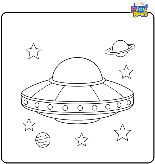 Flying Saucer in Space Coloring Page Flying Saucer in Space Coloring Page