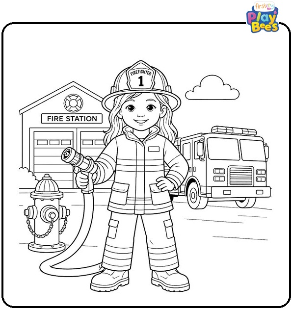 Girl Firefighter Coloring Page Girl Firefighter Coloring Page