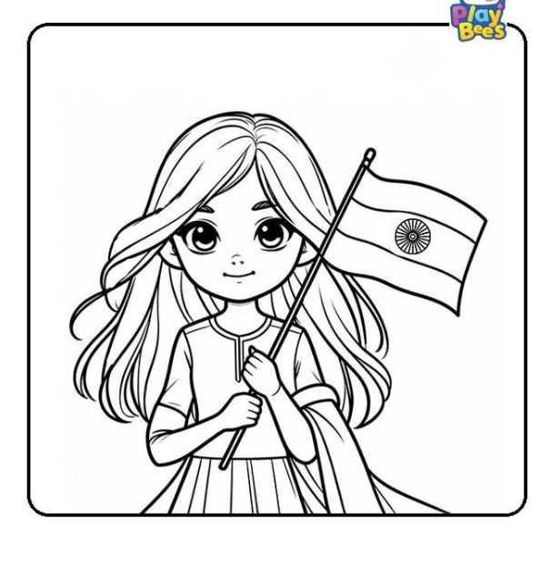 Girl Holding Indian Flag Coloring Page Girl Holding Indian Flag Coloring Page