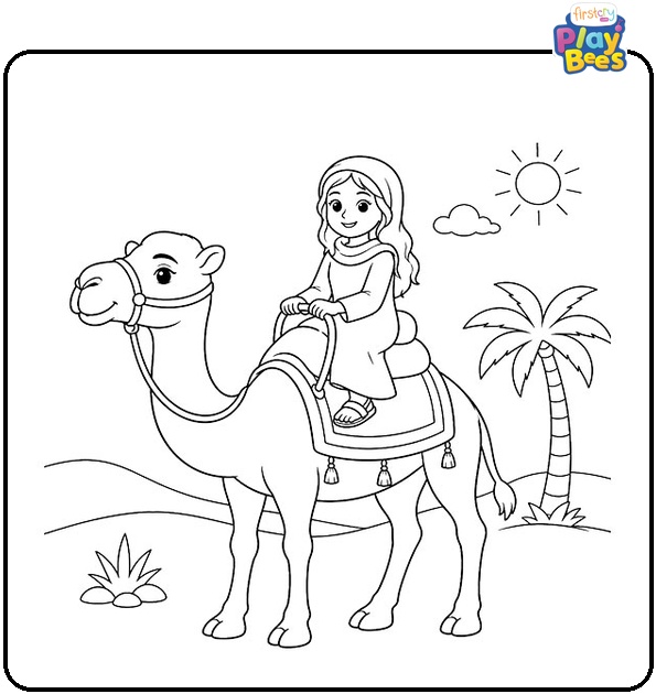 Girl Riding Camel Coloring Page