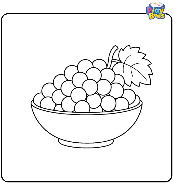 Grapes in Bowl on Table Coloring Page Grapes in Bowl on Table Coloring Page