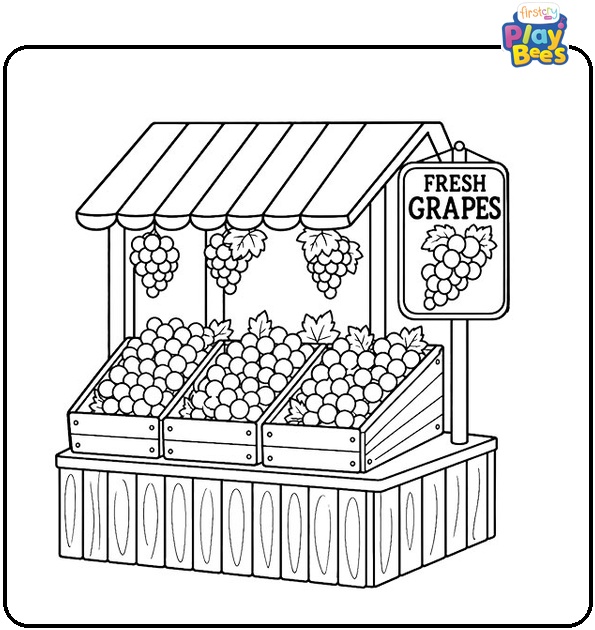 Grapes in Market Stand Coloring Page Grapes in Market Stand Coloring Page