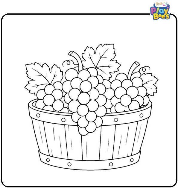 Grapes in Wooden Basket Coloring Page Grapes in Wooden Basket Coloring Page