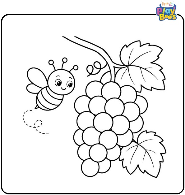 Grapes with a Bee Coloring Page Grapes with a Bee Coloring Page