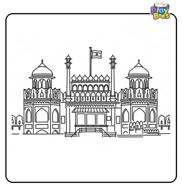 Indian Flag on Red Fort Coloring Page Indian Flag on Red Fort Coloring Page