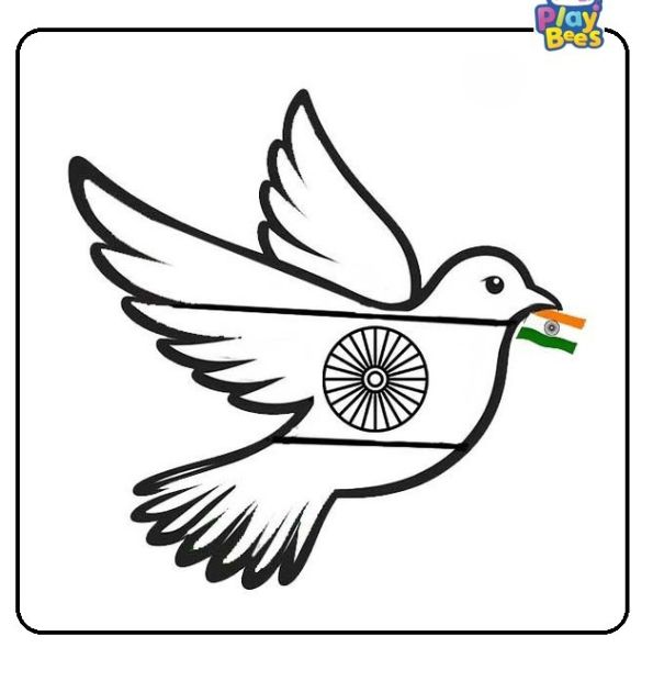 Indian Flag with Flying Dove Coloring Page Indian Flag with Flying Dove Coloring Page
