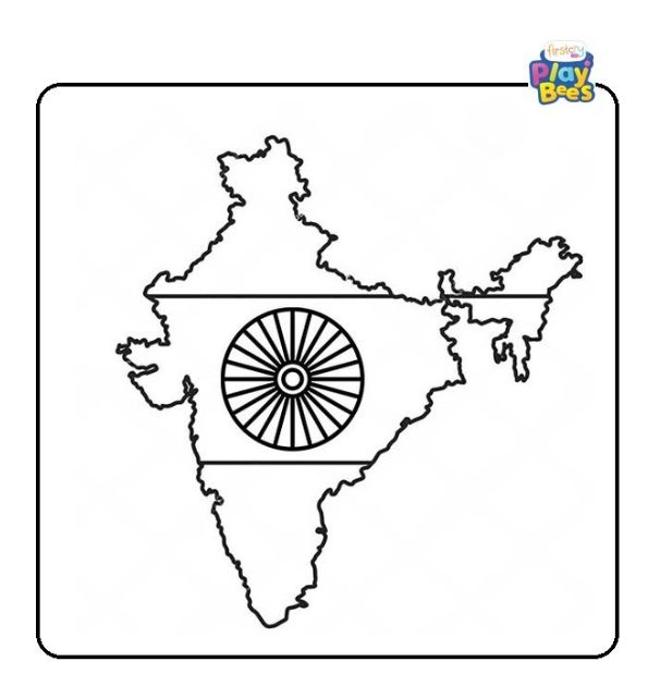 Indian Flag with Map and Ashoka Chakra Coloring Page Indian Flag with Map and Ashoka Chakra Coloring Page