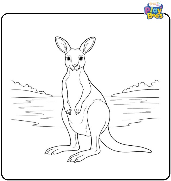 Kangaroo Standing in Front of a River Coloring Page Kangaroo Standing in Front of a River Coloring Page