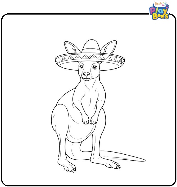 Kangaroo Wearing a Sombrero Coloring Page Kangaroo Wearing a Sombrero Coloring Page