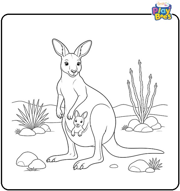 Kangaroo and Joey in the Desert Coloring Page Kangaroo and Joey in the Desert Coloring Page