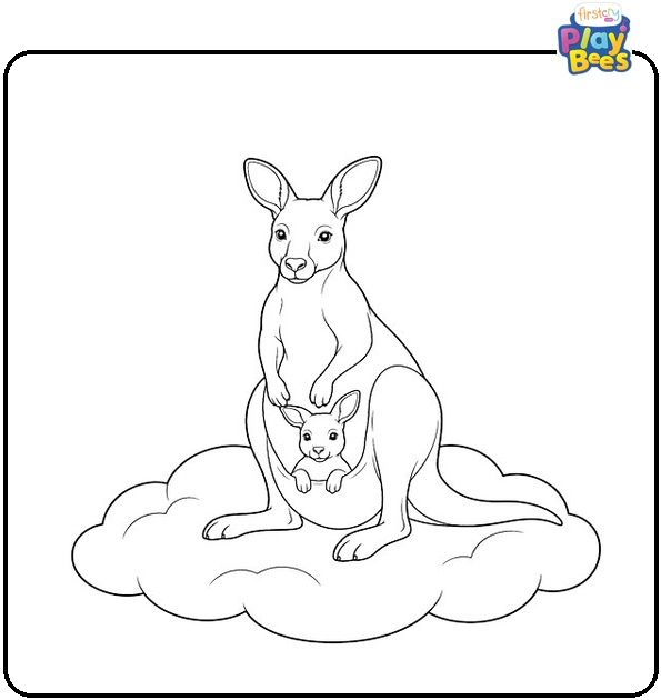 Kangaroo and Joey on a Cloud Coloring Page Kangaroo and Joey on a Cloud Coloring Page