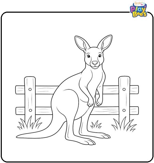 Kangaroo by a Fence Coloring Page Kangaroo by a Fence Coloring Page