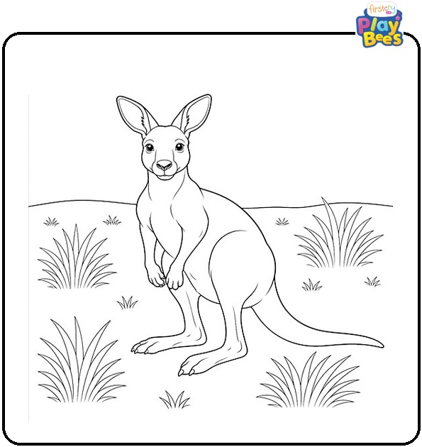 Kangaroo in Grassland Coloring Page Kangaroo in Grassland Coloring Page