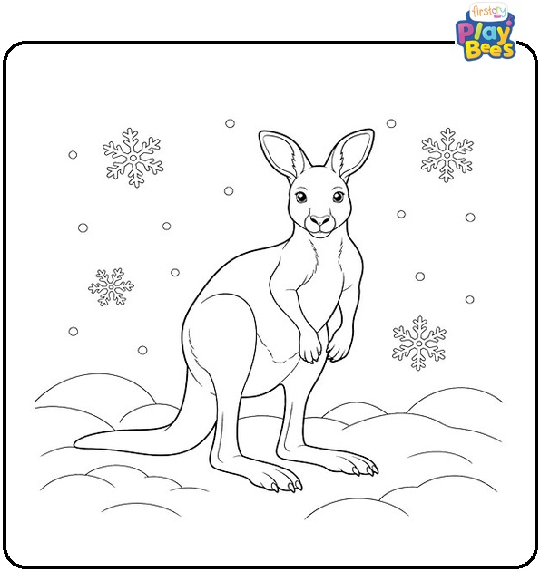 Kangaroo in a Winter Wonderland Coloring Page Kangaroo in a Winter Wonderland Coloring Page