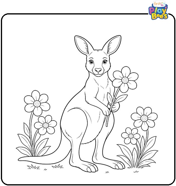 Kangaroo with Flowers Coloring Page