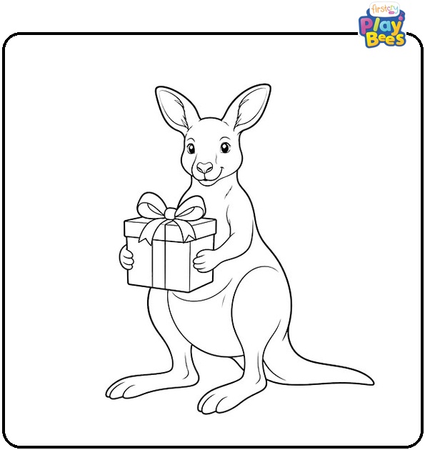 Kangaroo with a Christmas Present Coloring Page Kangaroo with a Christmas Present Coloring Page