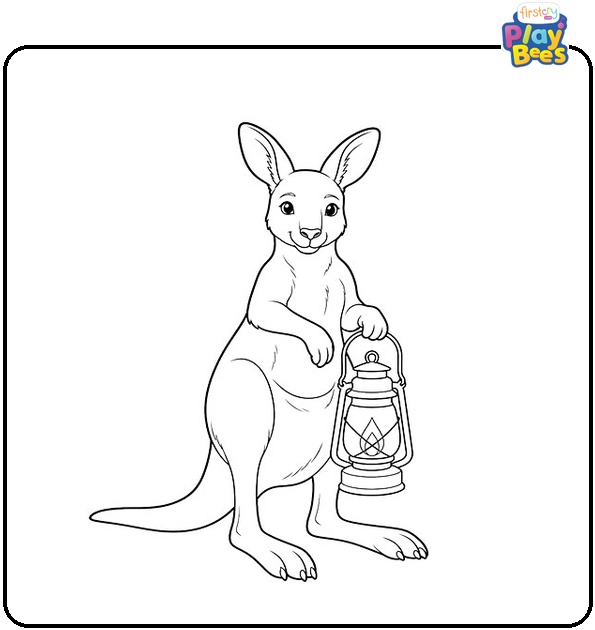 Kangaroo with a Lantern Coloring Page Kangaroo with a Lantern Coloring Page