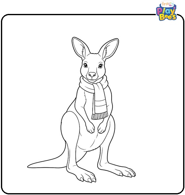 Kangaroo with a Scarf Coloring Page Kangaroo with a Scarf Coloring Page