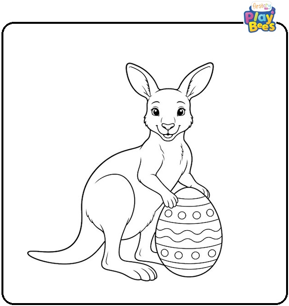 Kangaroo with an Easter Egg Coloring Page Kangaroo with an Easter Egg Coloring Page