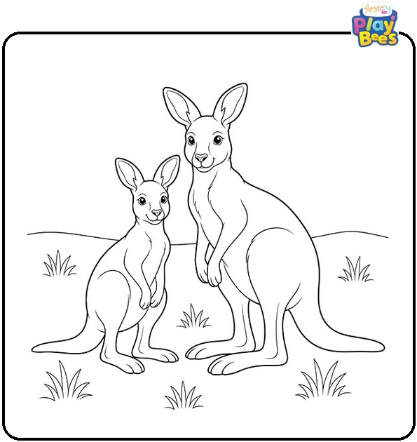 Kangaroos in a Field Coloring Page Kangaroos in a Field Coloring Page