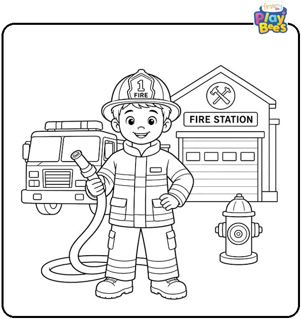 Kid Firefighter Coloring Page Kid Firefighter Coloring Page