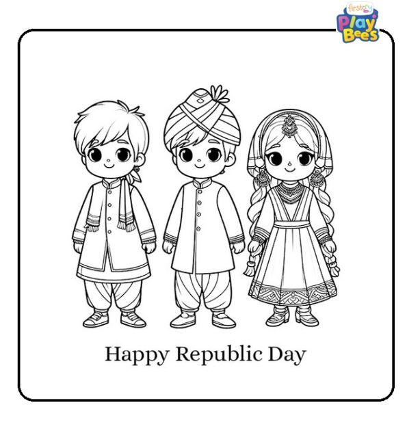 Kids Dressed in Traditional Indian Attire Coloring Page Kids Dressed in Traditional Indian Attire Coloring Page