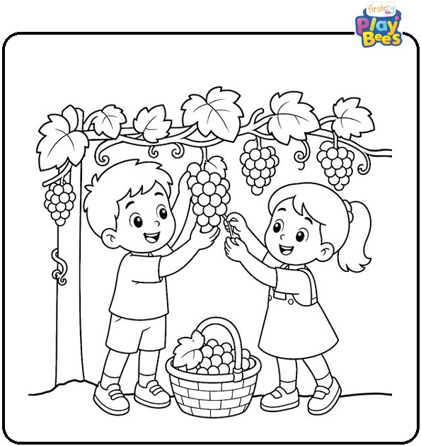 Kids Plucking Grapes Coloring Page Kids Plucking Grapes Coloring Page