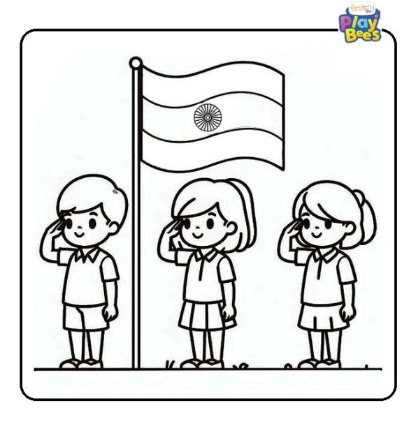 Kids Saluting Flag of India Coloring Page Kids Saluting Flag of India Coloring Page