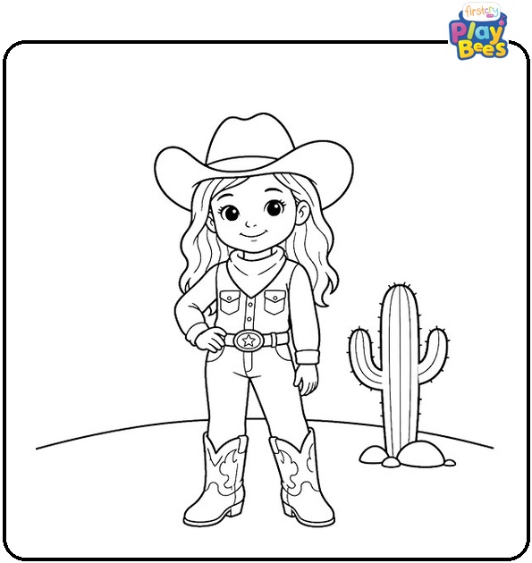 Little Cowgirl in the Desert Coloring Page Little Cowgirl in the Desert Coloring Page