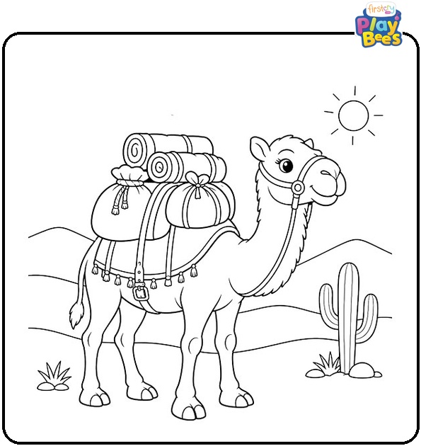 Loaded Camel with Supplies Coloring Page
