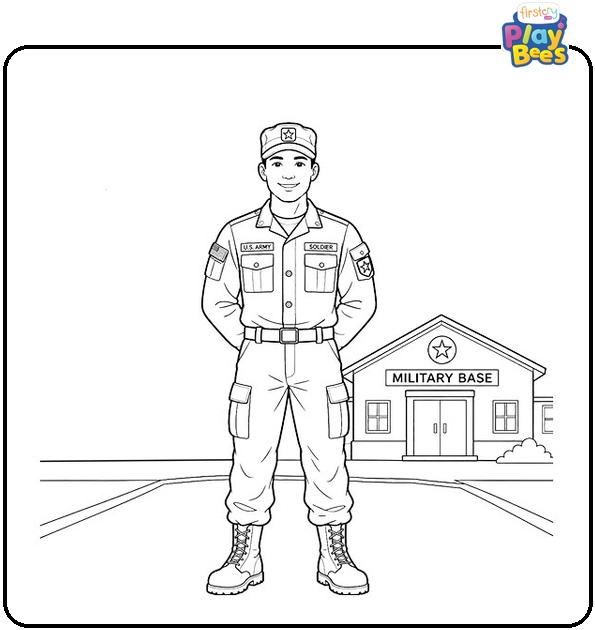 Military Soldier in Full Uniform Coloring Page Military Soldier in Full Uniform Coloring Page