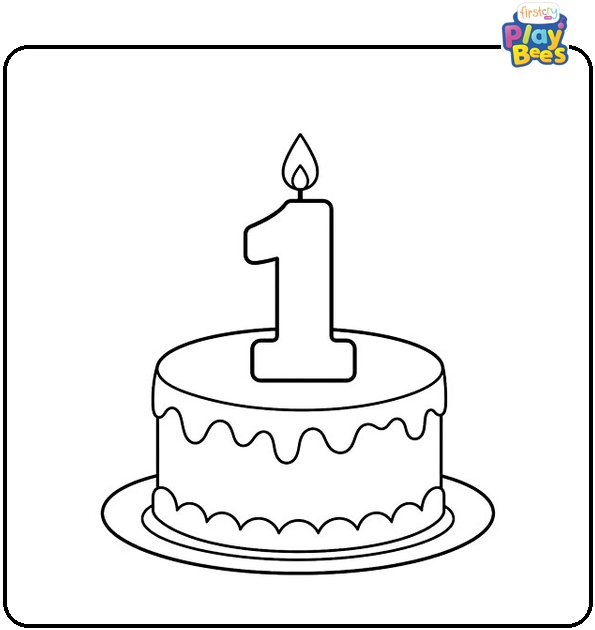 Number 1 Candle on a Cake Coloring Page