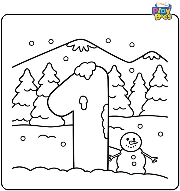 Number 1 Covered in Snow Coloring Page