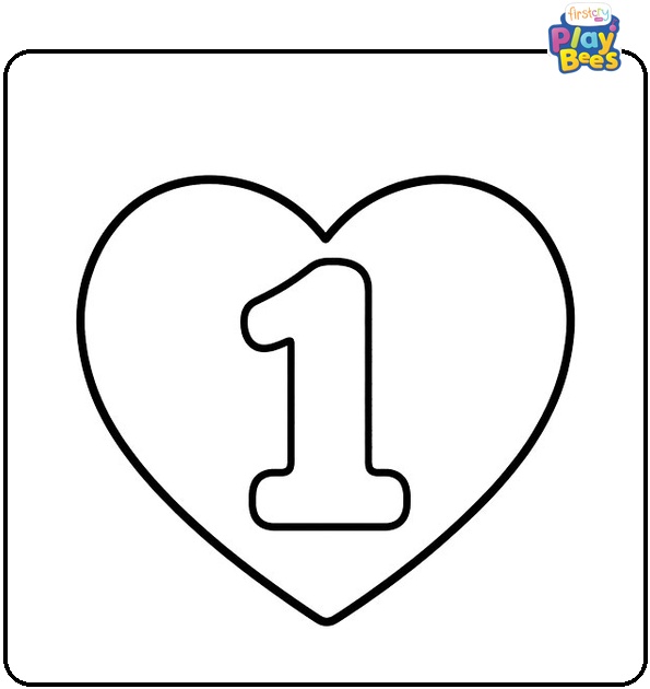 Number 1 Inside a Heart Coloring Page