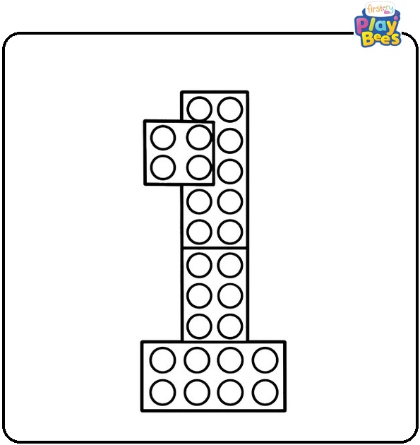 Number 1 Made of Building Blocks Coloring Page