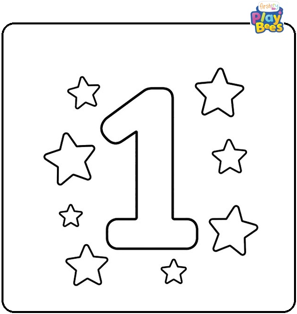 Number 1 Surrounded by Stars Coloring Page