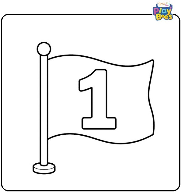 Number 1 on a Flag Coloring Page