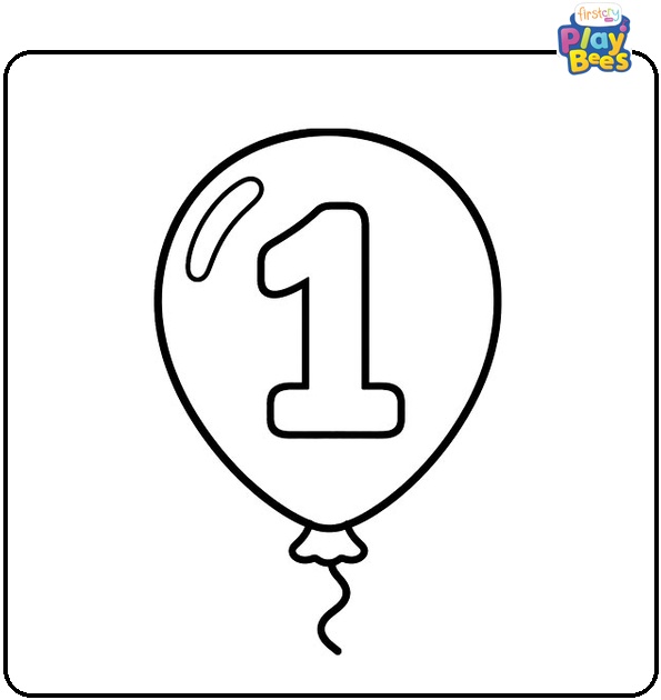 Number 1 with Balloons Coloring Page
