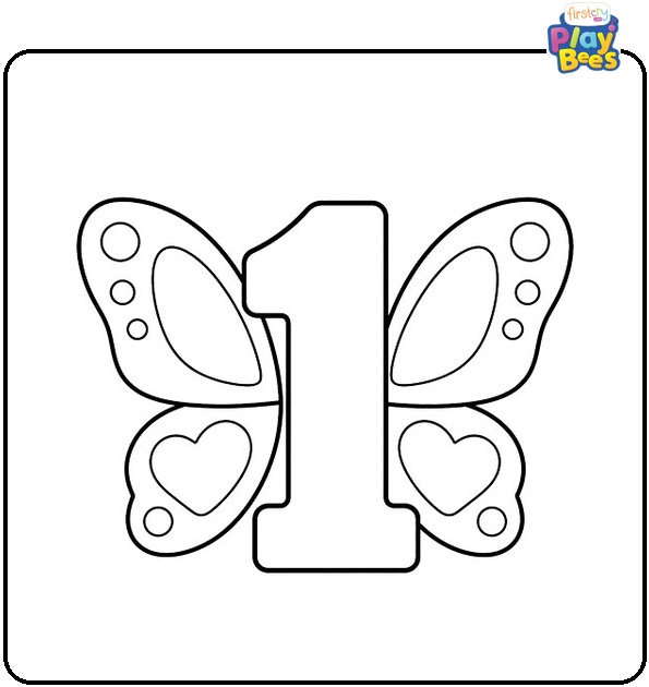 Number 1 with Butterfly Wings Coloring Page